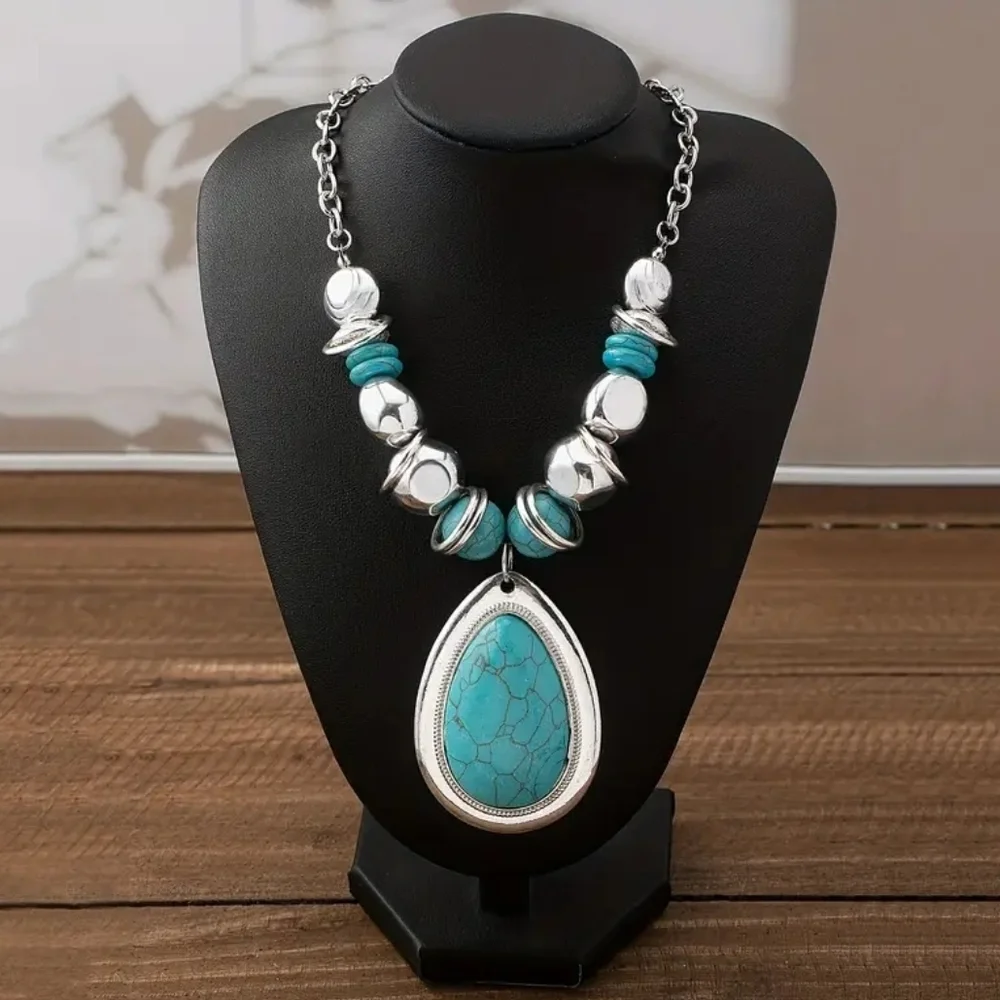 Turquoise and Silver Statement Necklace - Picture 1 of 4